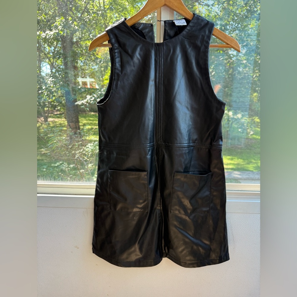 Zara Kids Black Faux Leather Sleeveless Dress